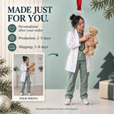 Custom Photo Doctor Teddy Checkup Acrylic Ornament — Production and delivery