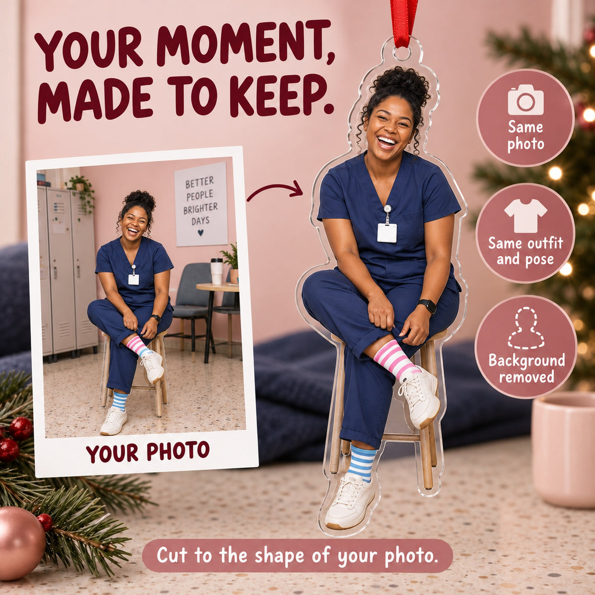 Custom Photo Nurse Silly Socks Acrylic Ornament — Personalization example