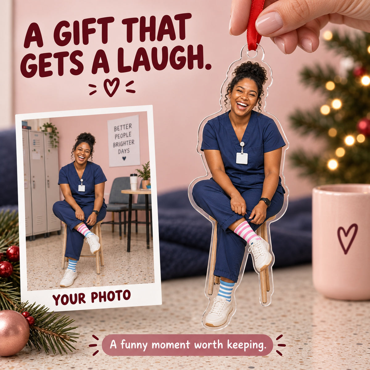 Custom Photo Nurse Silly Socks Acrylic Ornament — Gift inspiration