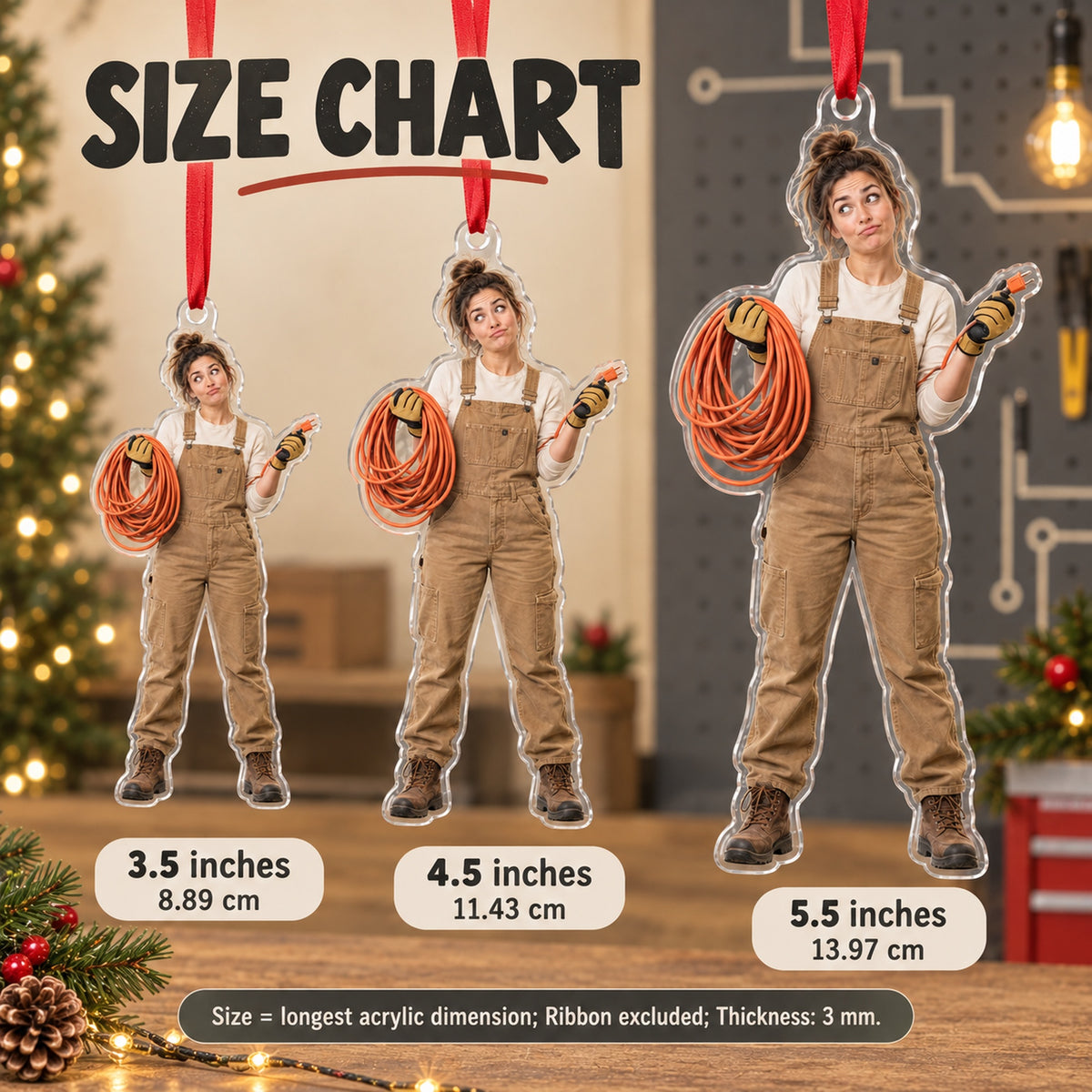 Custom Photo Electrician Cable Puzzle Acrylic Ornament — Size guide