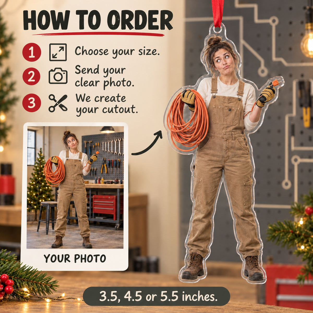 Custom Photo Electrician Cable Puzzle Acrylic Ornament — How to order