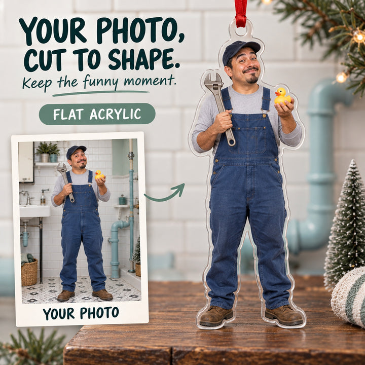 Custom Photo Plumber Tiny Duck Acrylic Ornament — Main design