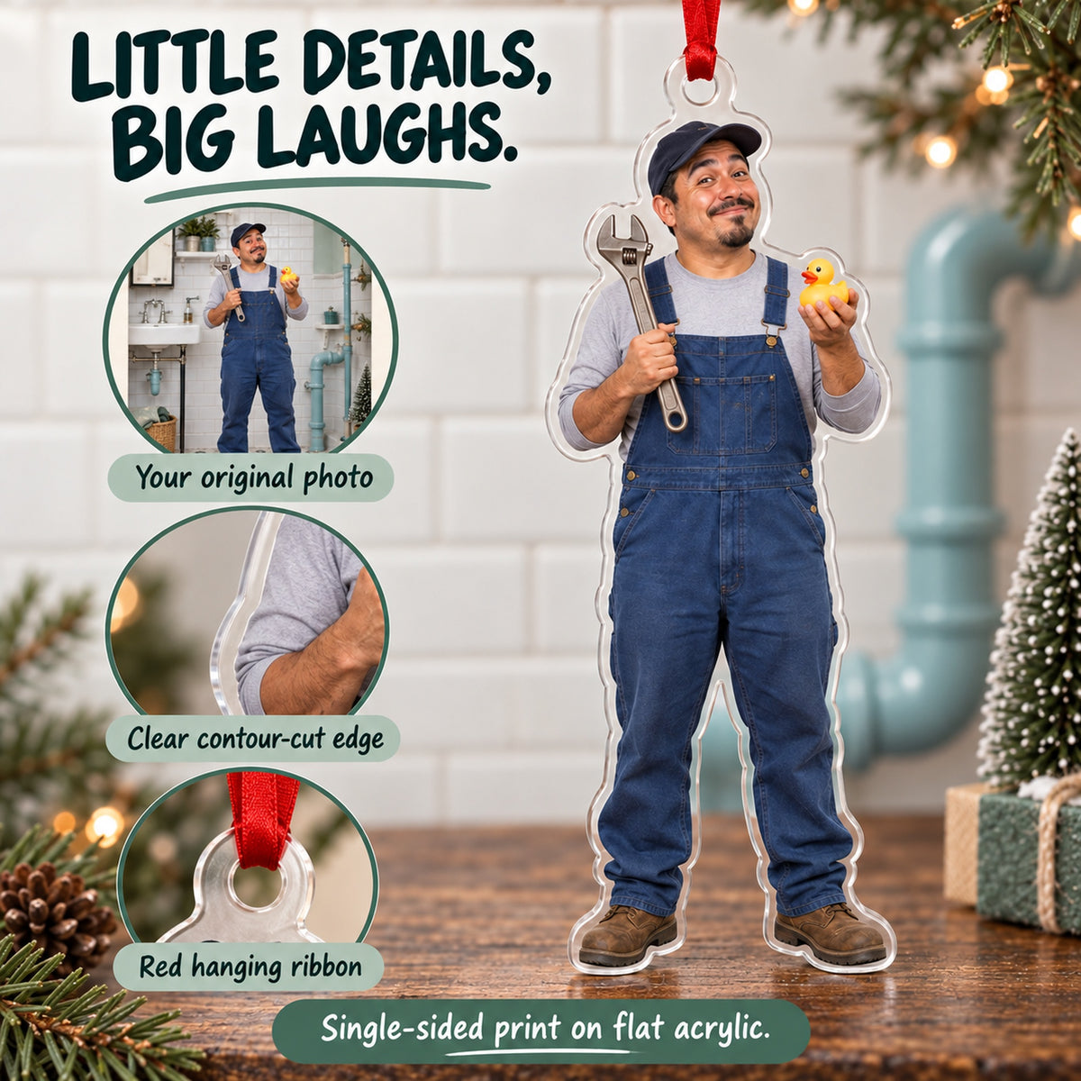 Custom Photo Plumber Tiny Duck Acrylic Ornament — Product details