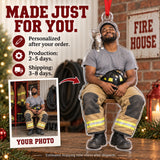 Custom Photo Firefighter Cat Partner Acrylic Ornament — Production and delivery