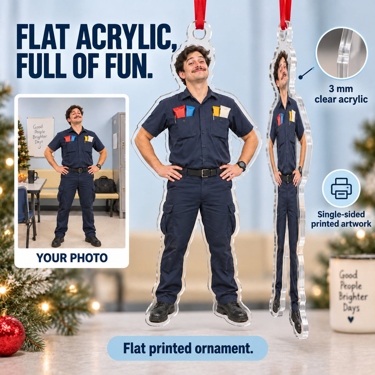 Custom Photo EMT Snack Pockets Acrylic Ornament — Flat acrylic material