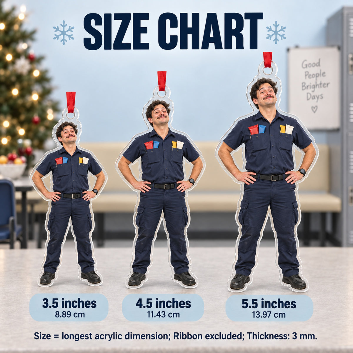 Custom Photo EMT Snack Pockets Acrylic Ornament — Size guide