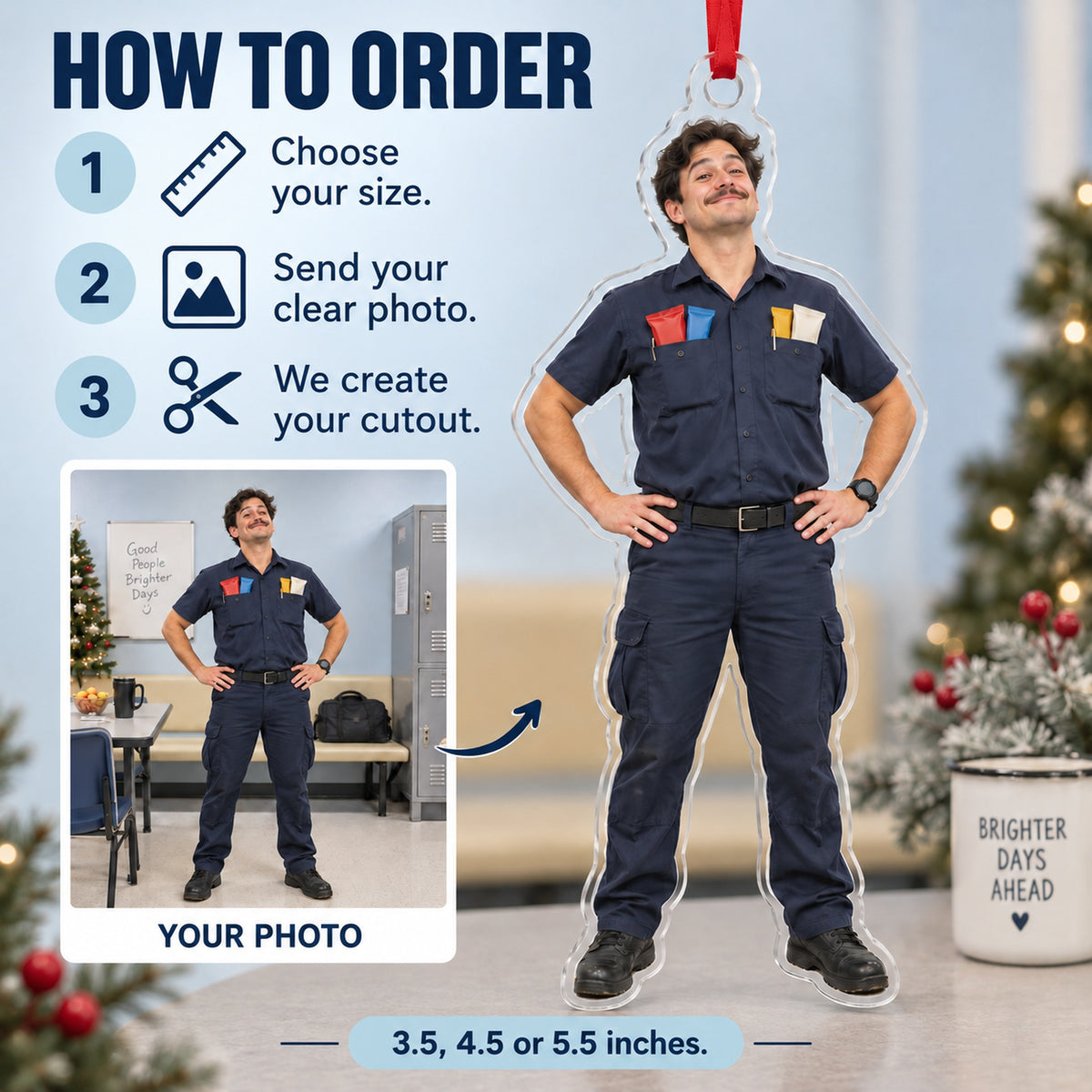 Custom Photo EMT Snack Pockets Acrylic Ornament — How to order