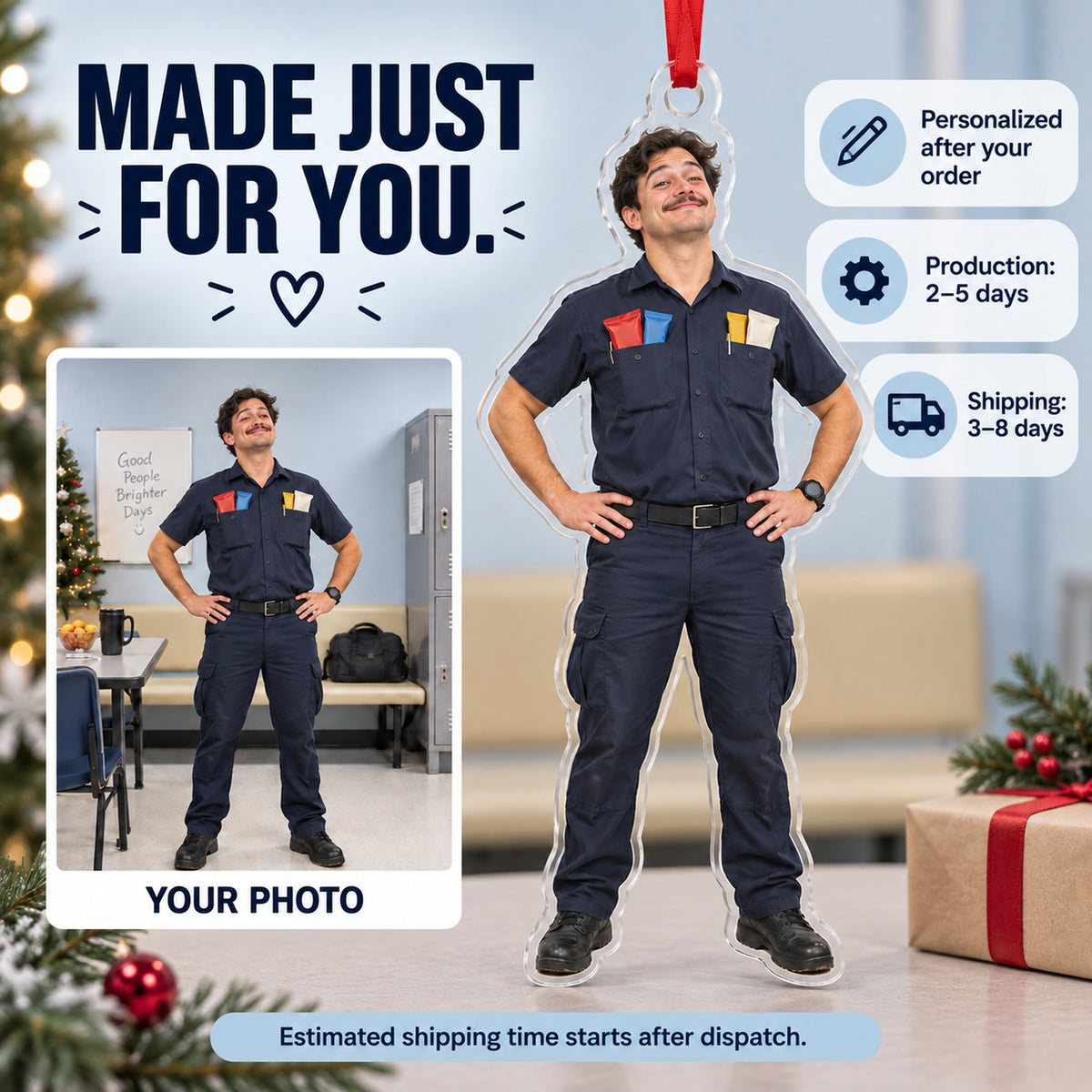 Custom Photo EMT Snack Pockets Acrylic Ornament — Production and delivery
