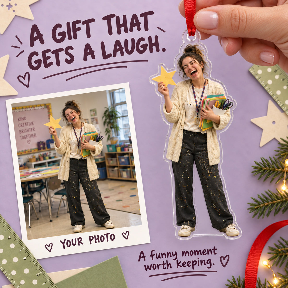 Custom Photo Teacher Glitter Day Acrylic Ornament — Gift inspiration