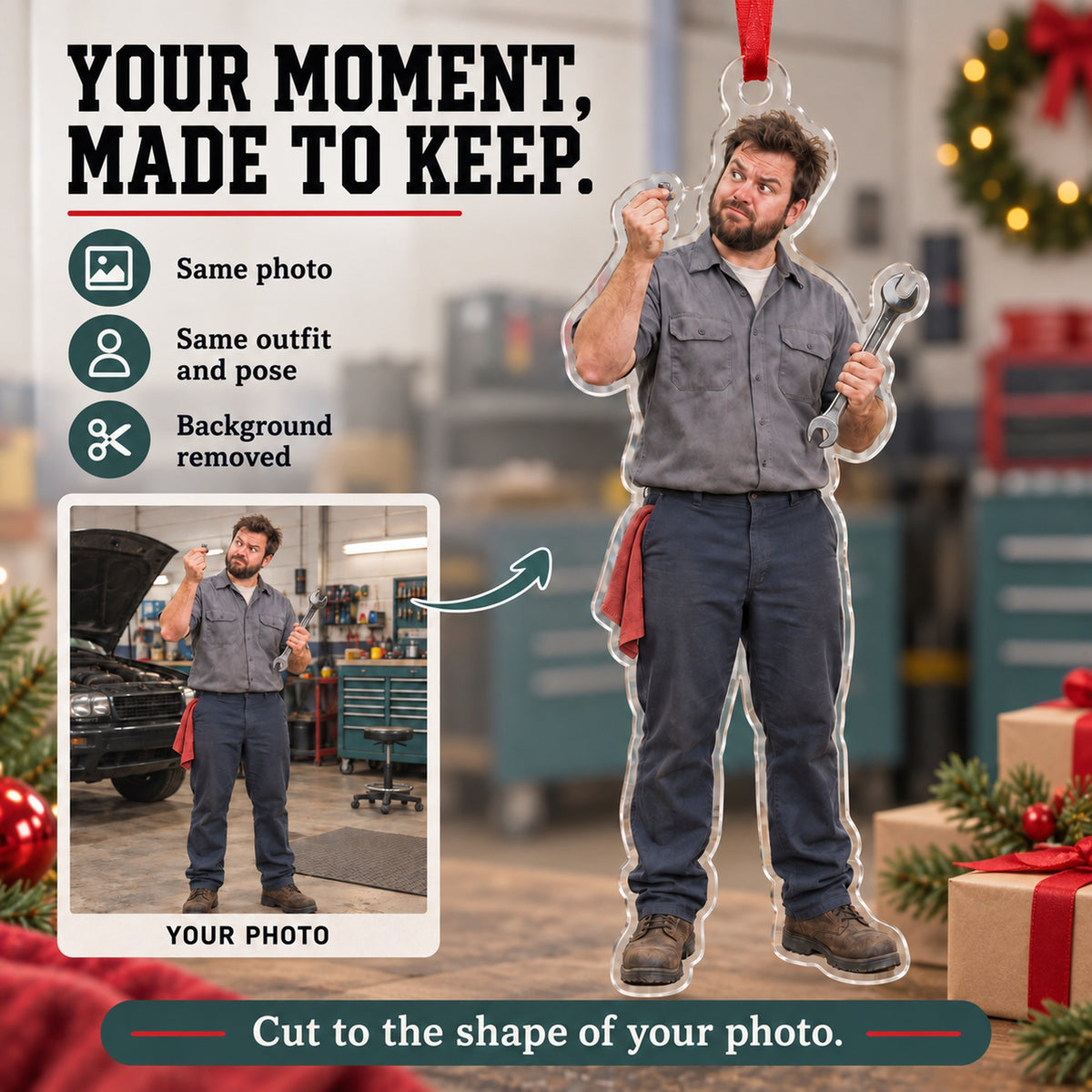 Custom Photo Mechanic Tiny Bolt Acrylic Ornament — Personalization example