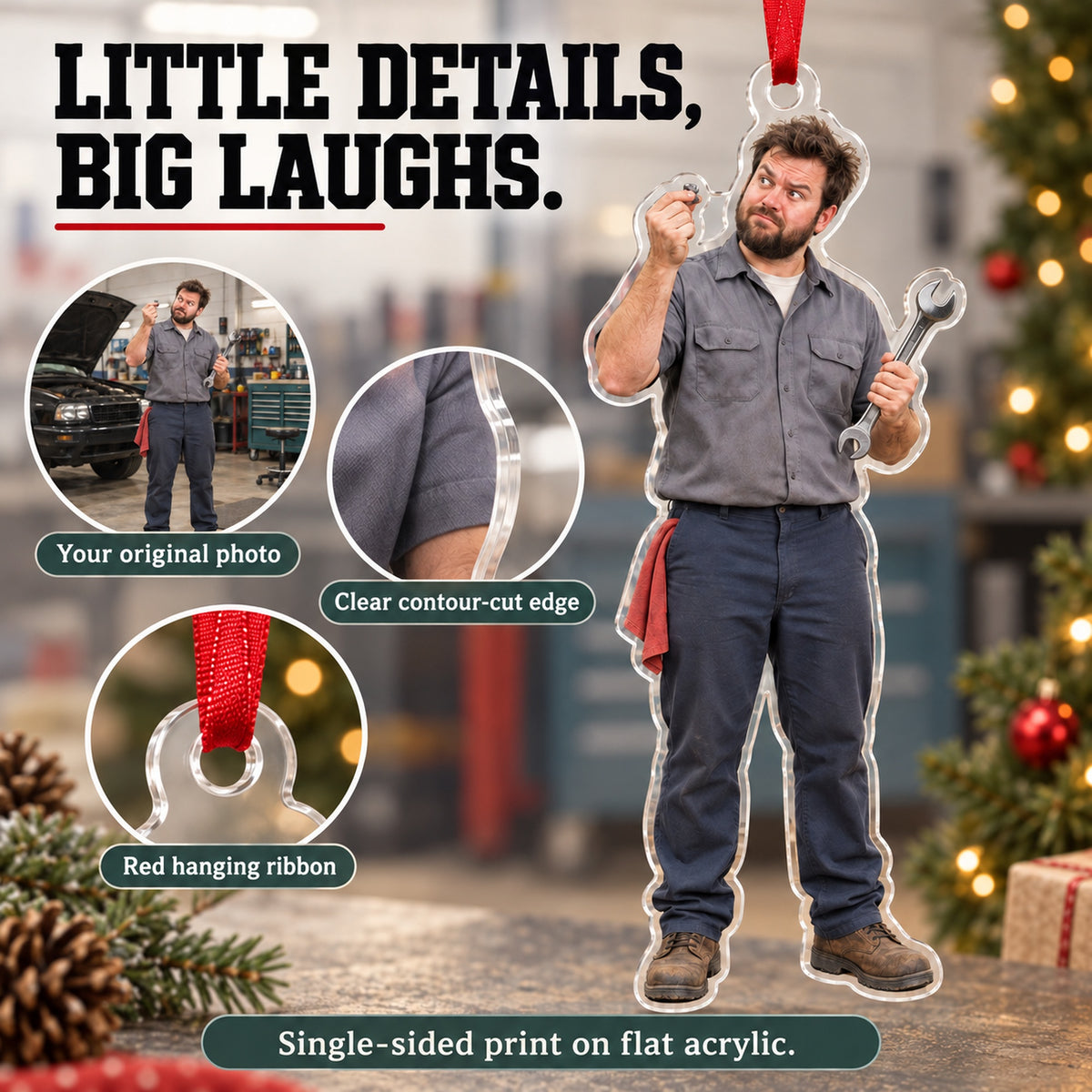 Custom Photo Mechanic Tiny Bolt Acrylic Ornament — Product details