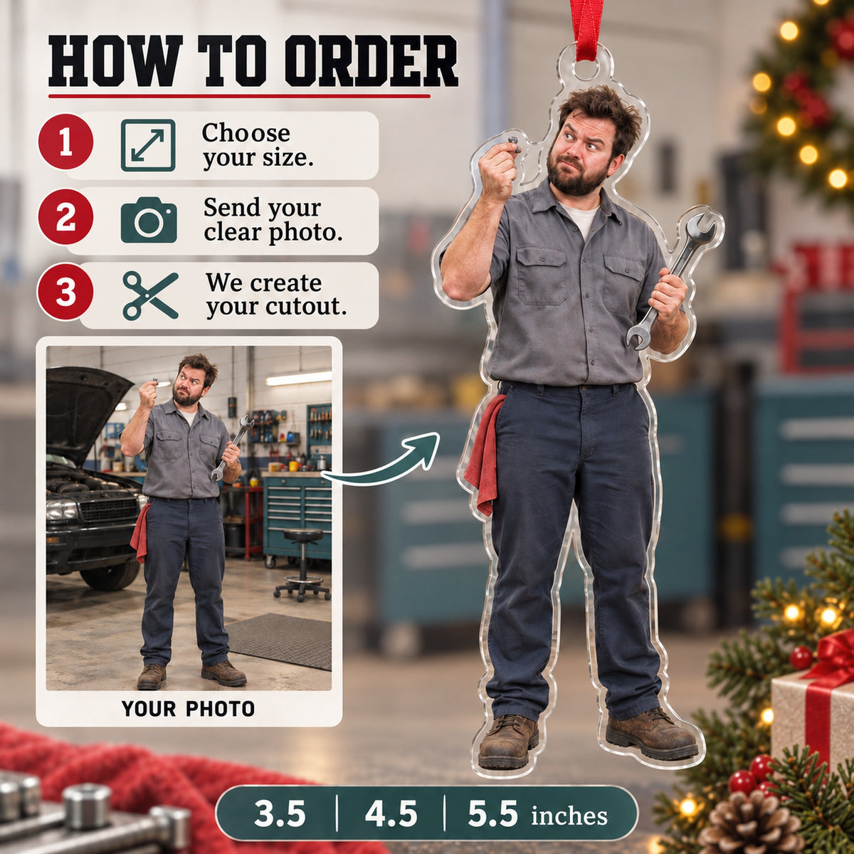 Custom Photo Mechanic Tiny Bolt Acrylic Ornament — How to order