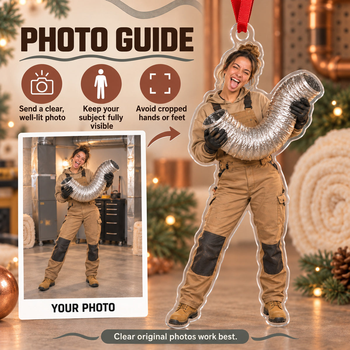 Custom Photo HVAC Accordion Duct Acrylic Ornament — Personalization guide
