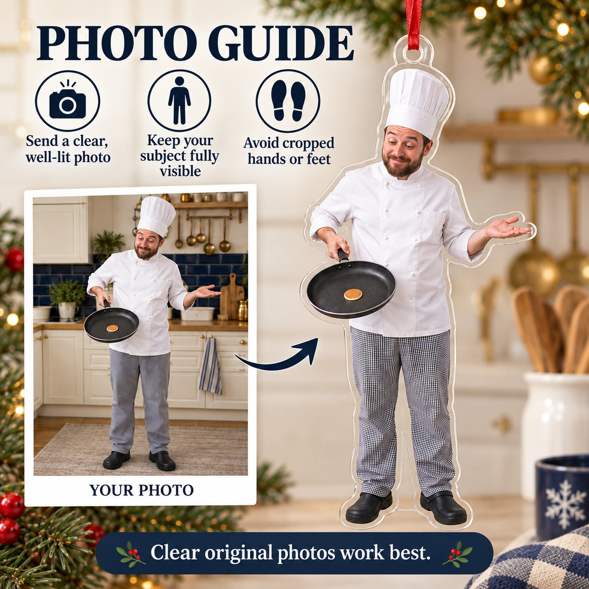 Custom Photo Chef Tiny Pancake Acrylic Ornament — Personalization guide