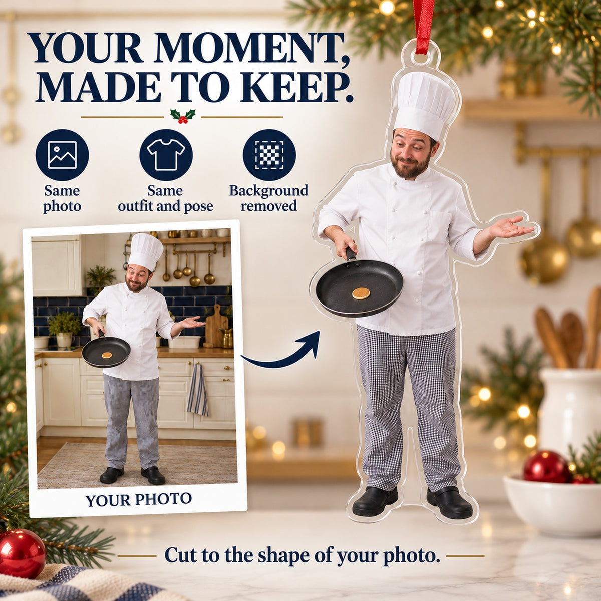 Custom Photo Chef Tiny Pancake Acrylic Ornament — Personalization example