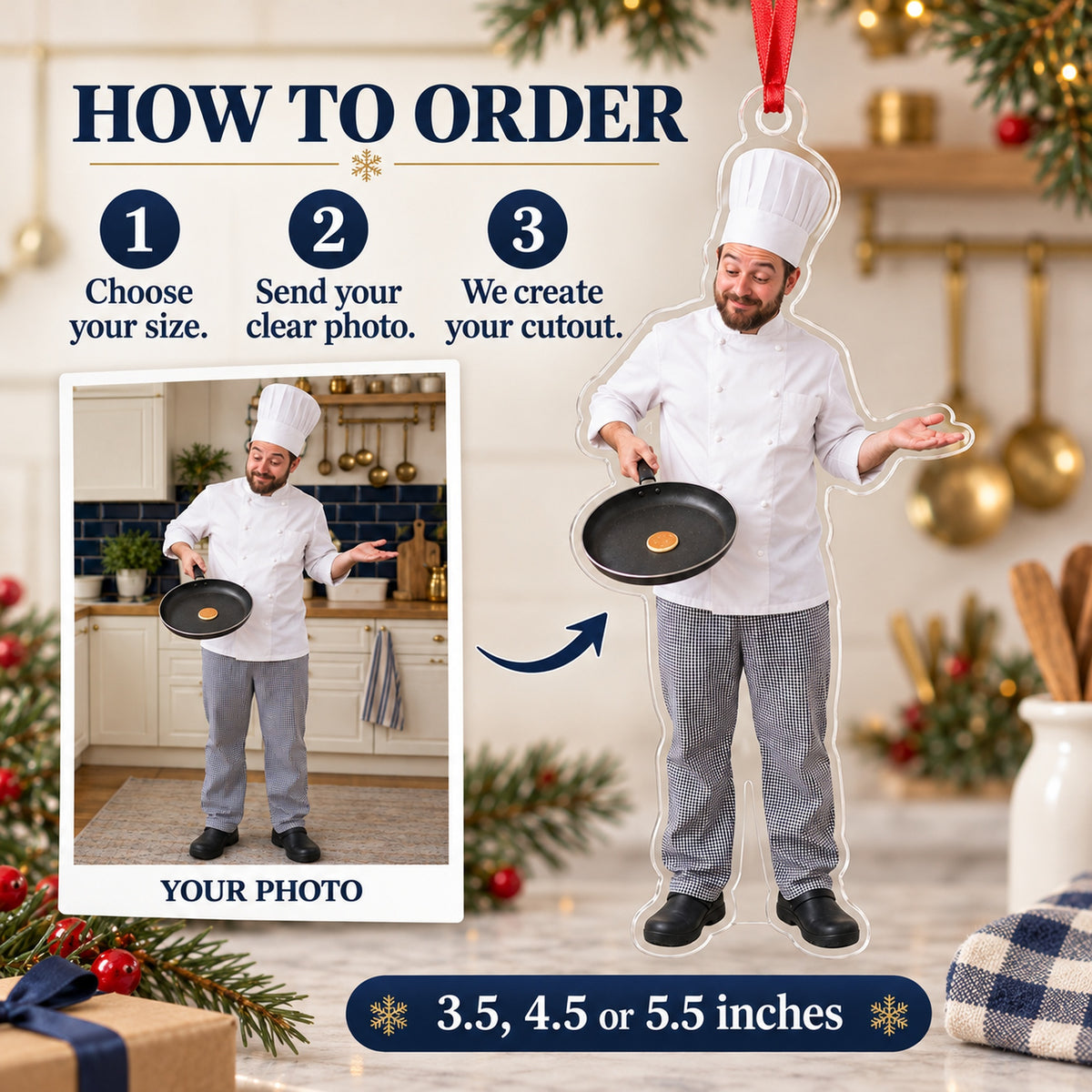 Custom Photo Chef Tiny Pancake Acrylic Ornament — How to order