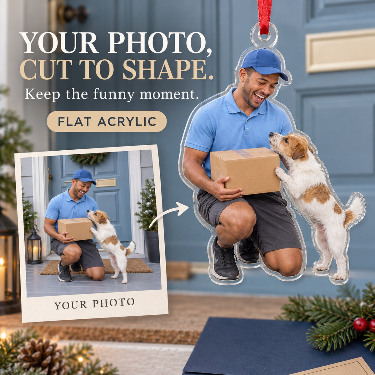 Custom Photo Mail Carrier Dog Greet Acrylic Ornament — Main design