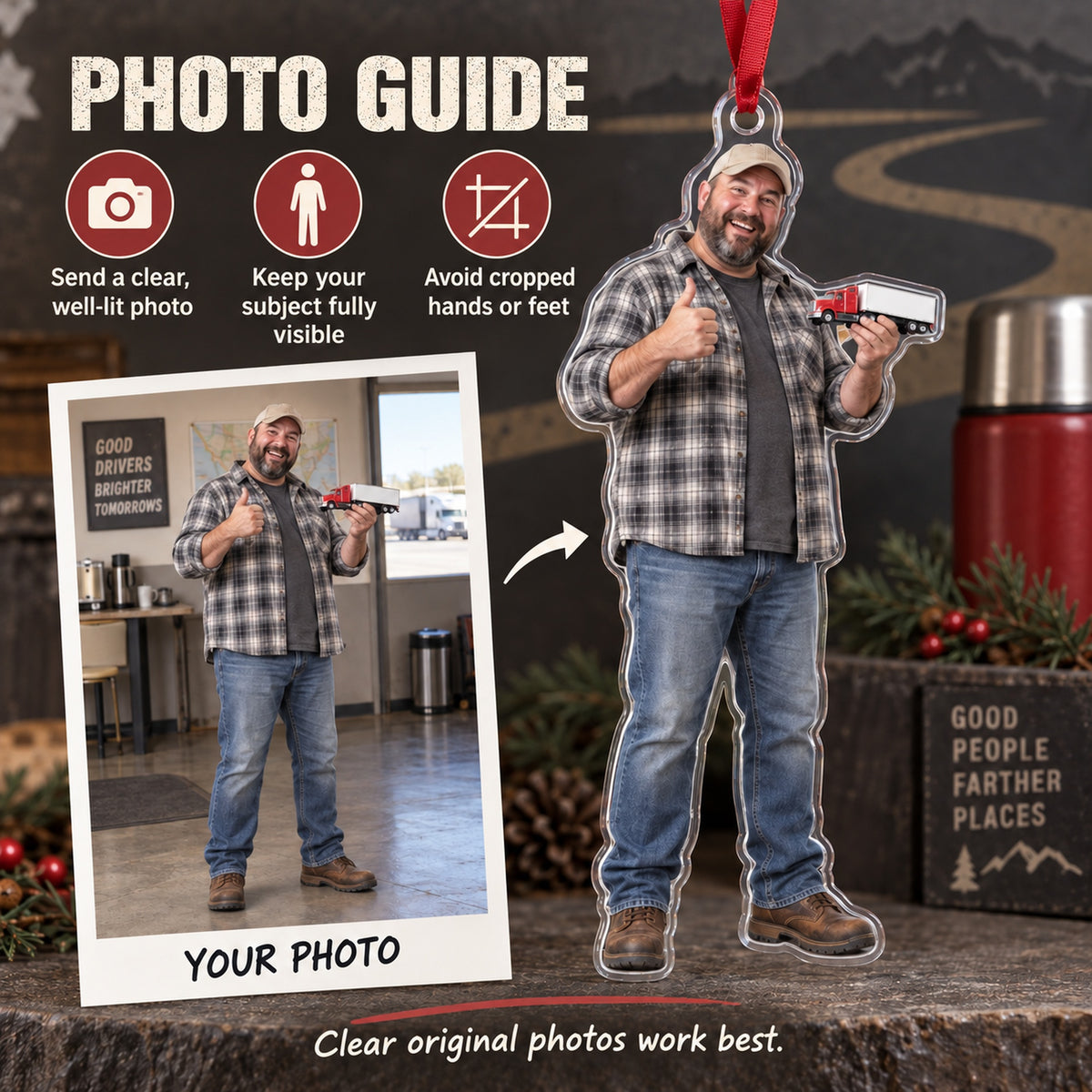Custom Photo Truck Driver Mini Rig Acrylic Ornament — Personalization guide