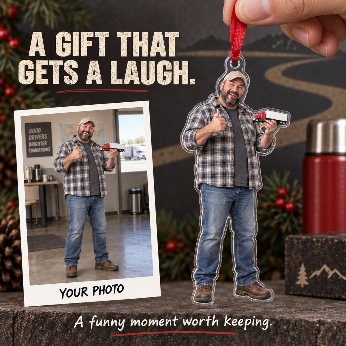 Custom Photo Truck Driver Mini Rig Acrylic Ornament — Gift inspiration