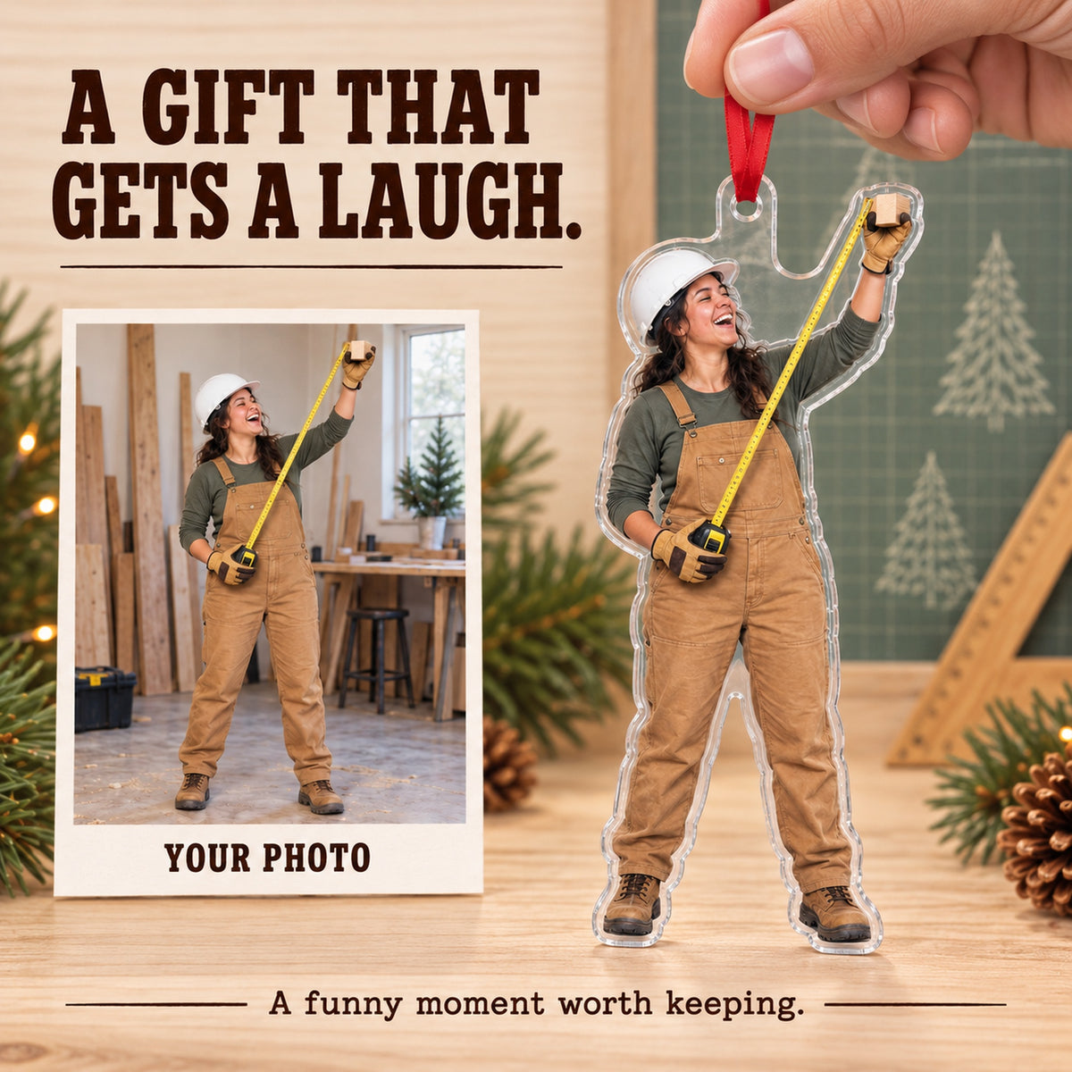 Custom Photo Builder Tape Measure Acrylic Ornament — Gift inspiration