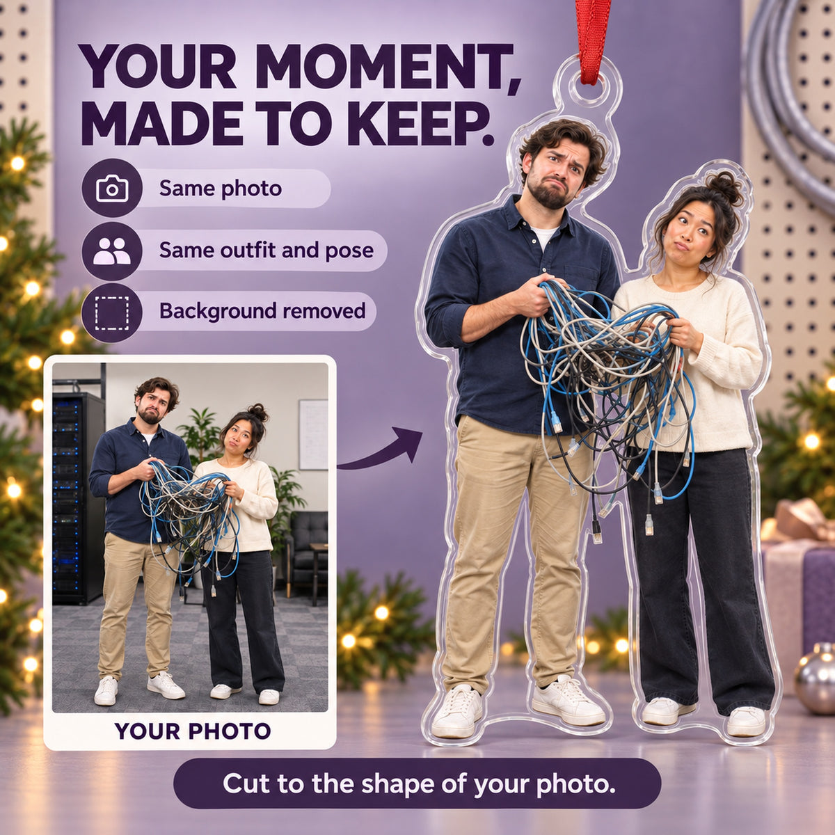 Custom Photo IT Cable Spaghetti Acrylic Ornament — Personalization example