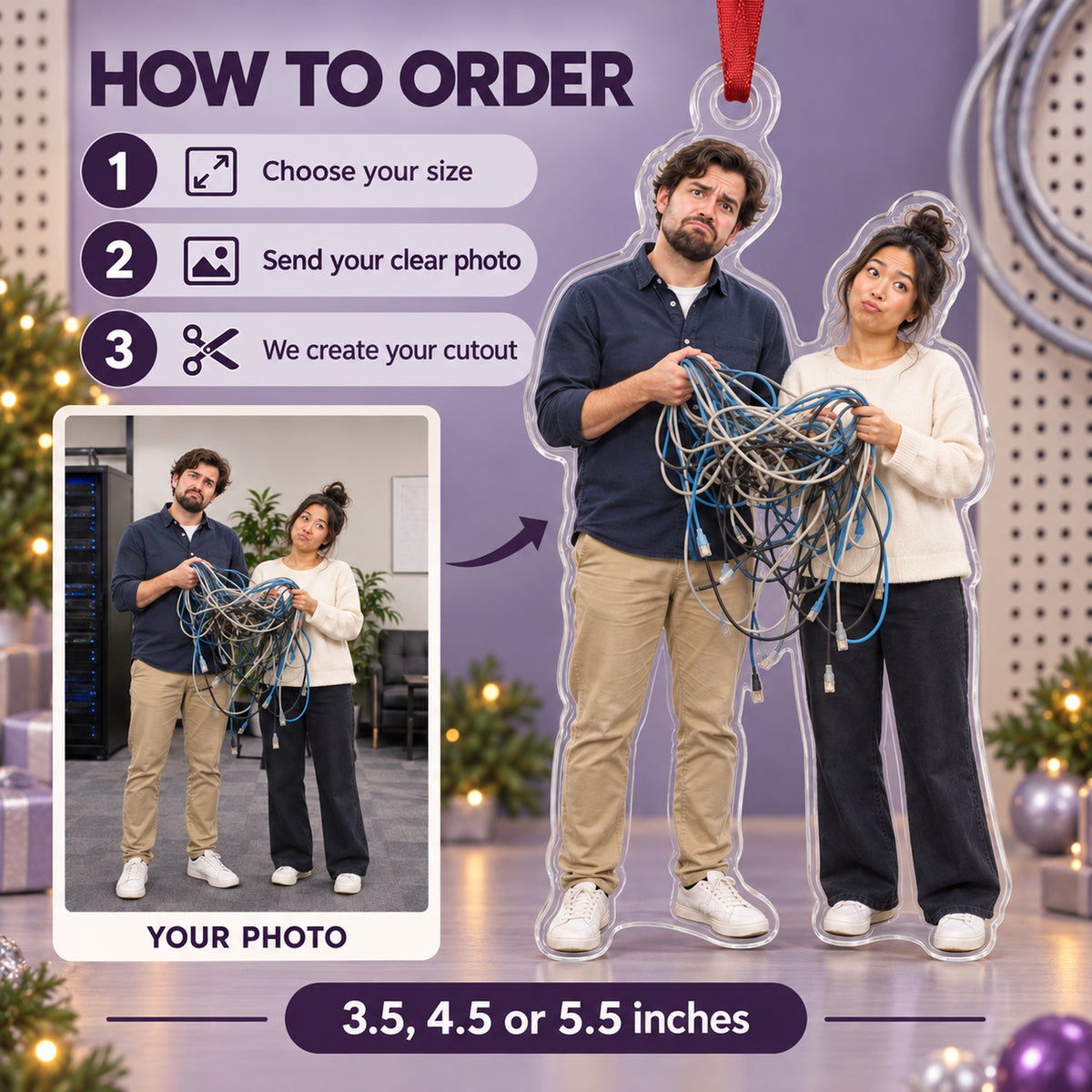 Custom Photo IT Cable Spaghetti Acrylic Ornament — How to order