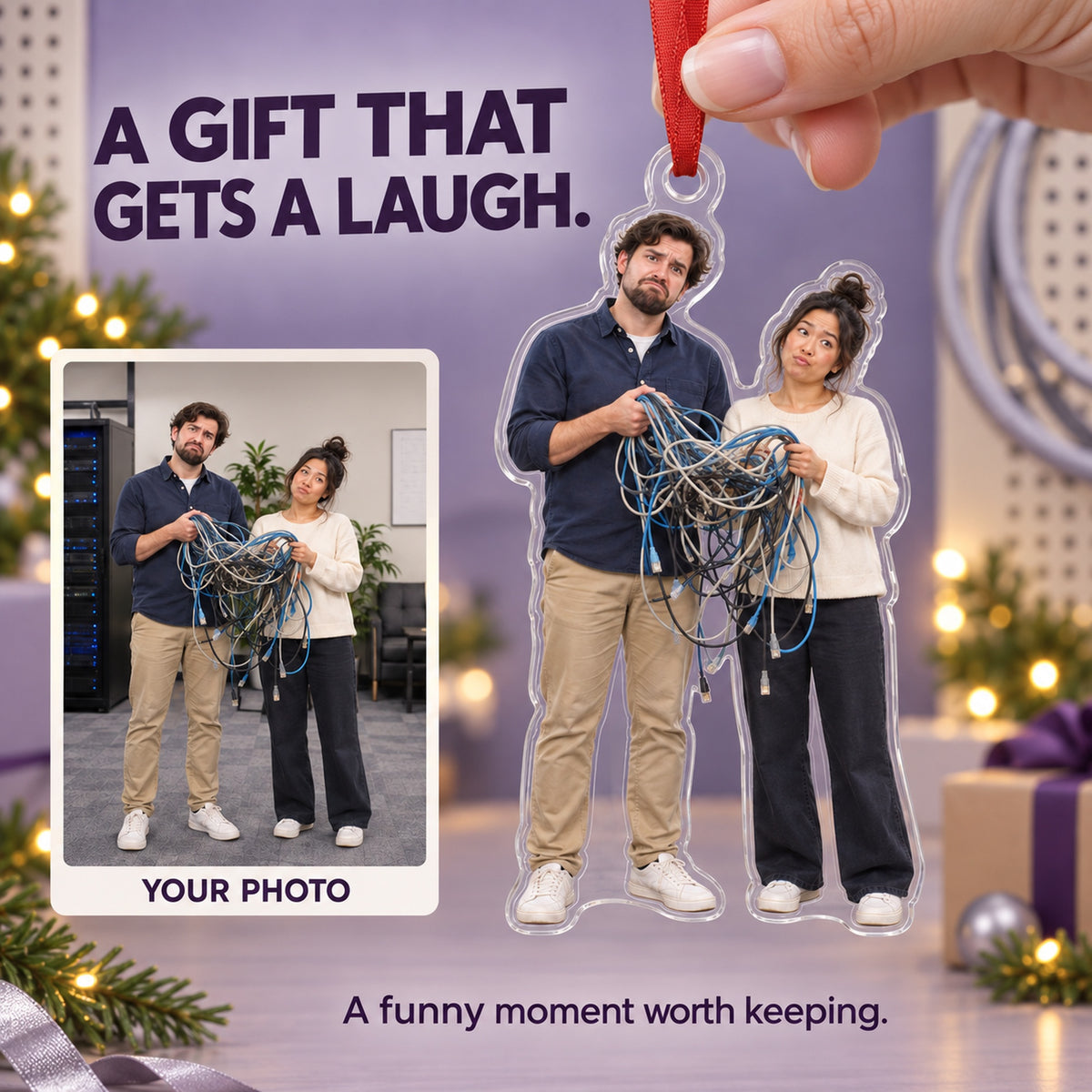 Custom Photo IT Cable Spaghetti Acrylic Ornament — Gift inspiration