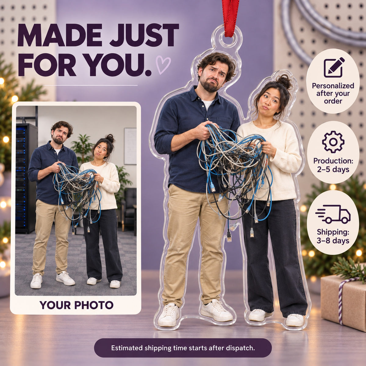 Custom Photo IT Cable Spaghetti Acrylic Ornament — Production and delivery