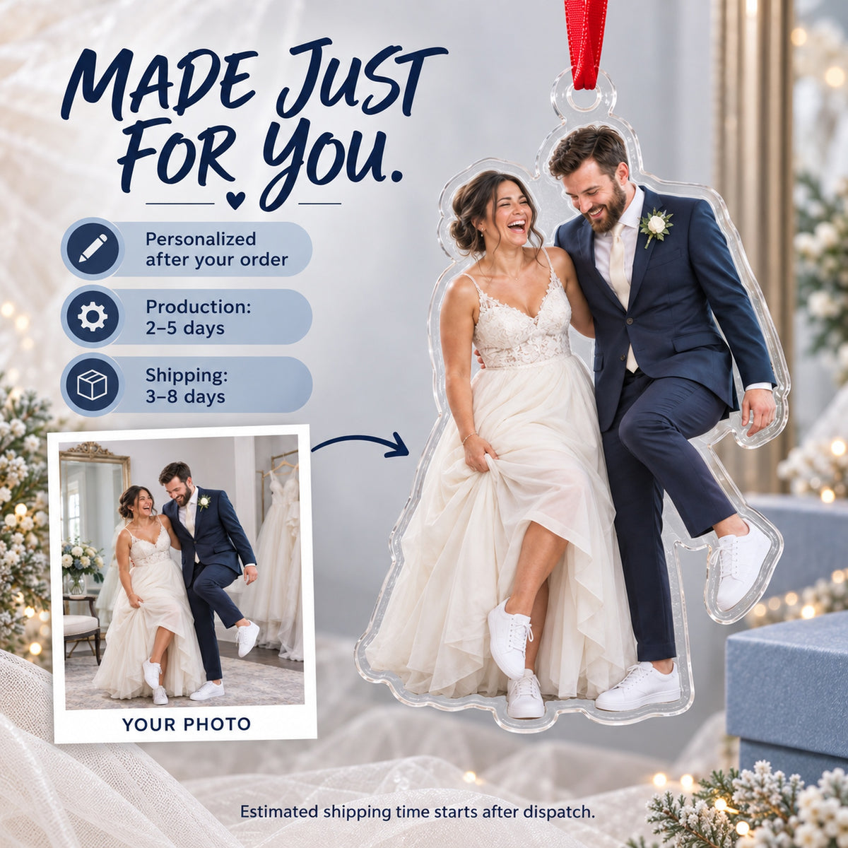 Custom Photo Sneakers Under the Dress Acrylic Ornament — Production and delivery