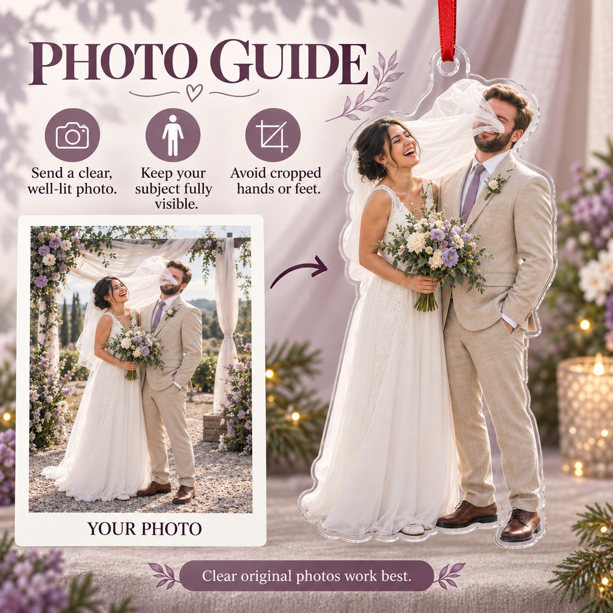 Custom Photo Veil Wind Moment Acrylic Ornament — Personalization guide