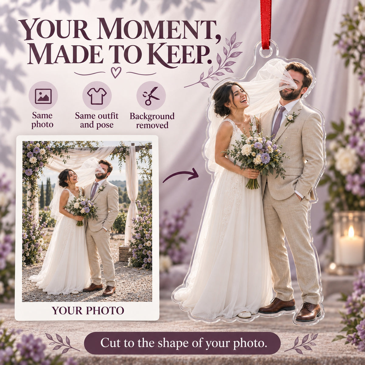 Custom Photo Veil Wind Moment Acrylic Ornament — Personalization example