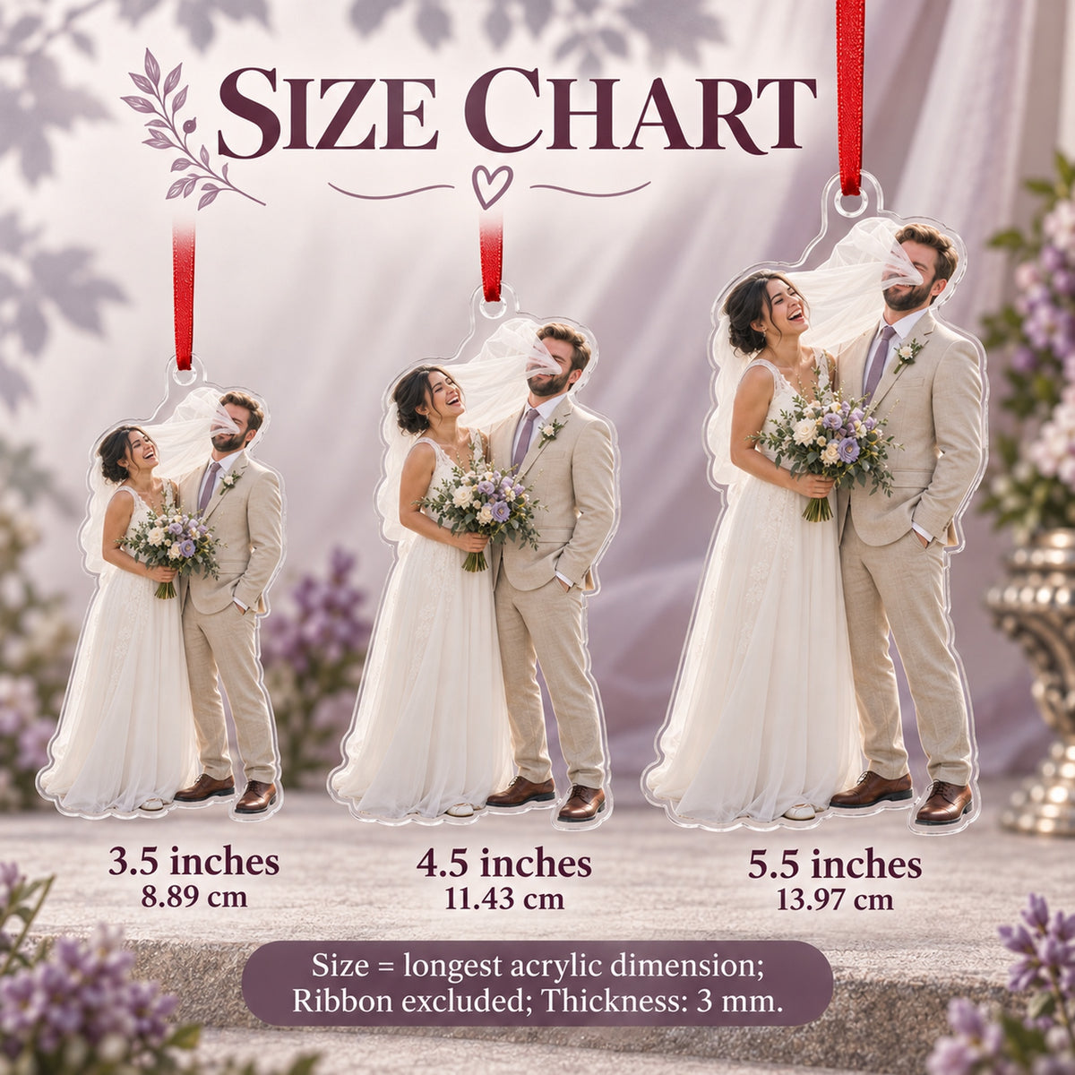 Custom Photo Veil Wind Moment Acrylic Ornament — Size guide