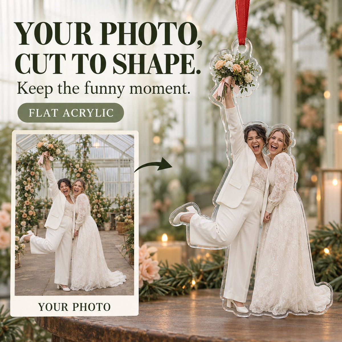 Custom Photo Bouquet and Big Grin Acrylic Ornament — Main design