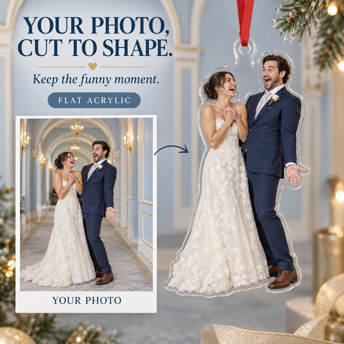 Custom Photo First Look Laugh Acrylic Ornament — Main design