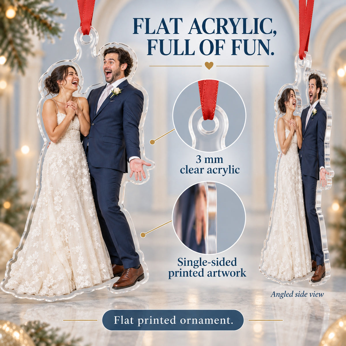 Custom Photo First Look Laugh Acrylic Ornament — Flat acrylic material