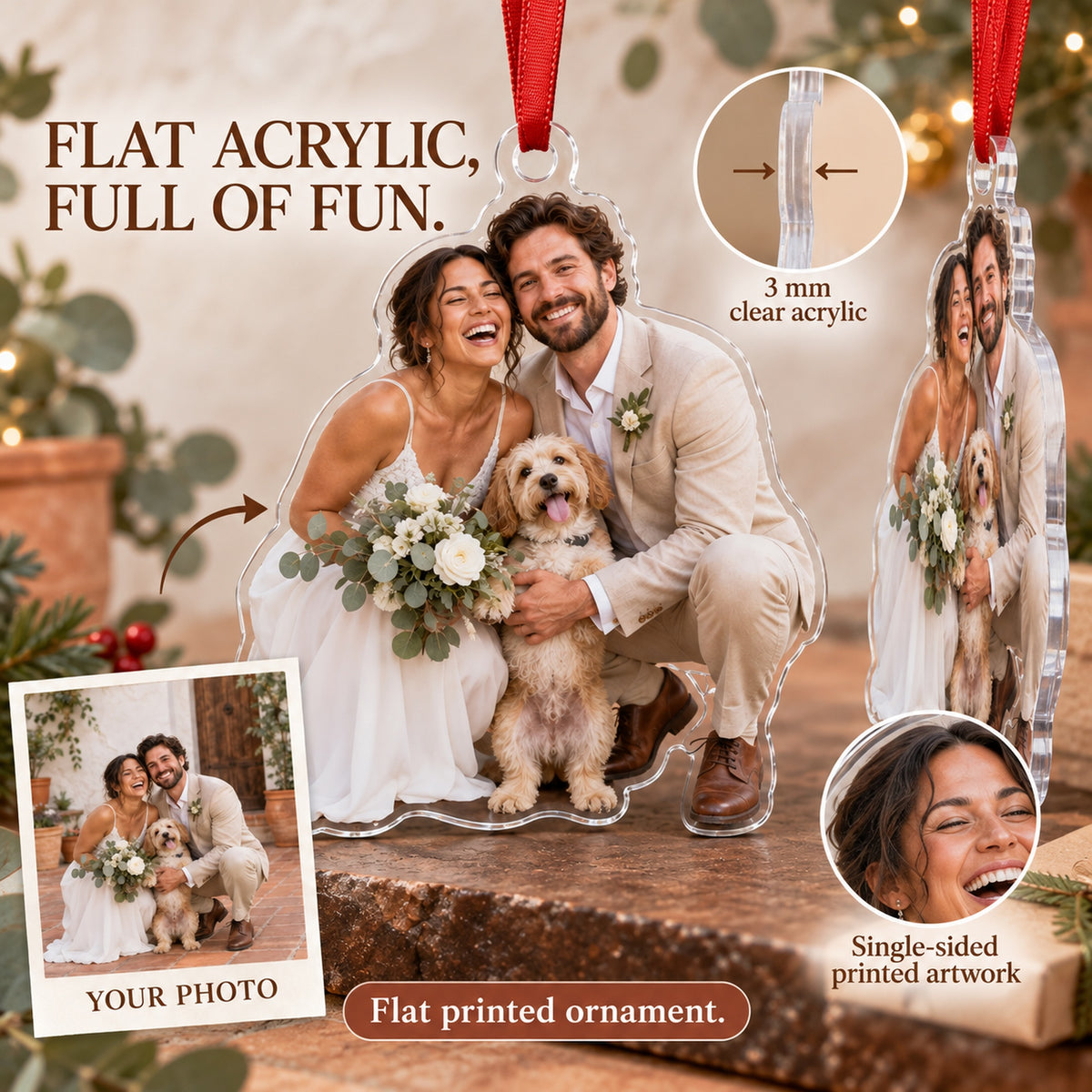 Custom Photo Wedding Photo Photobomb Acrylic Ornament — Flat acrylic material