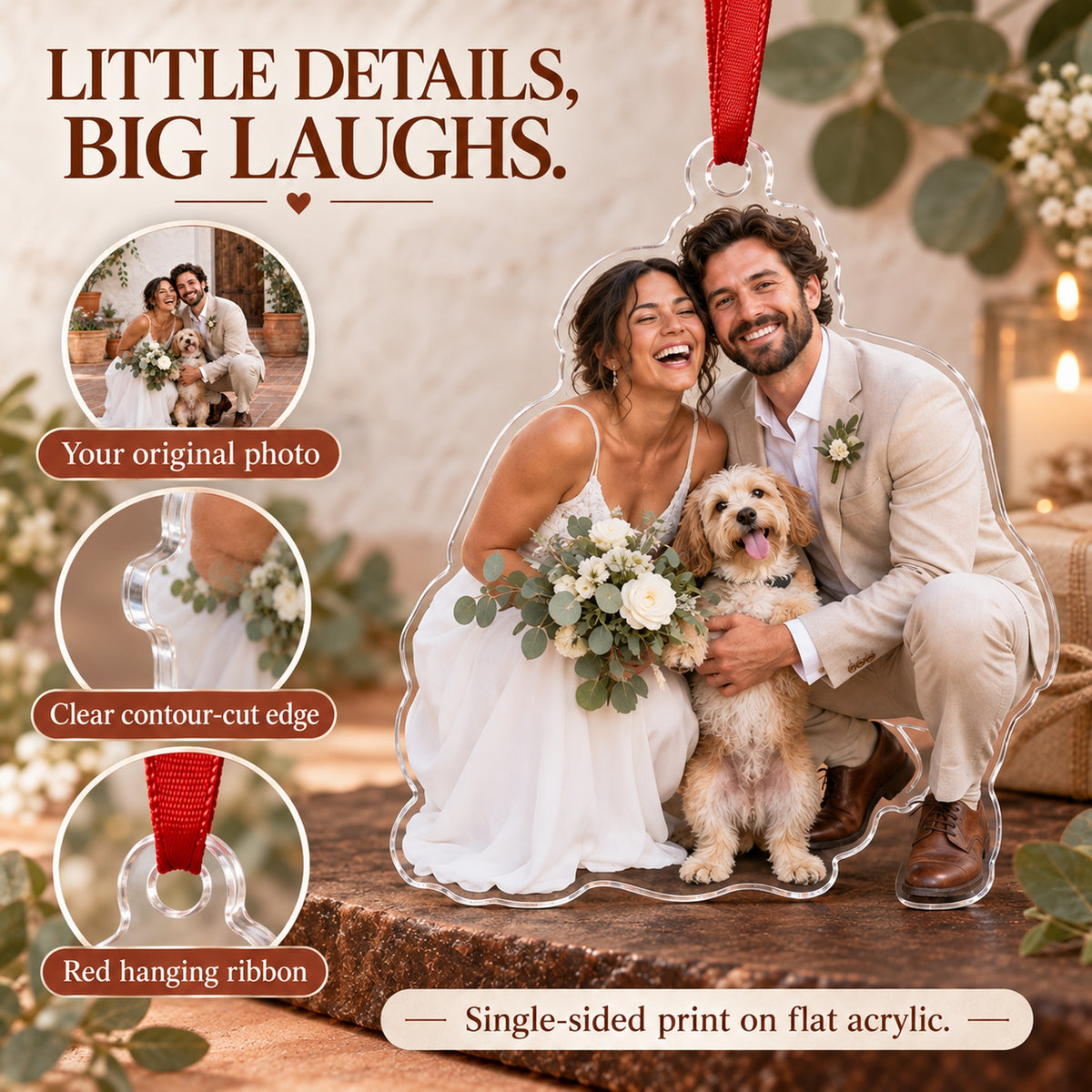 Custom Photo Wedding Photo Photobomb Acrylic Ornament — Product details