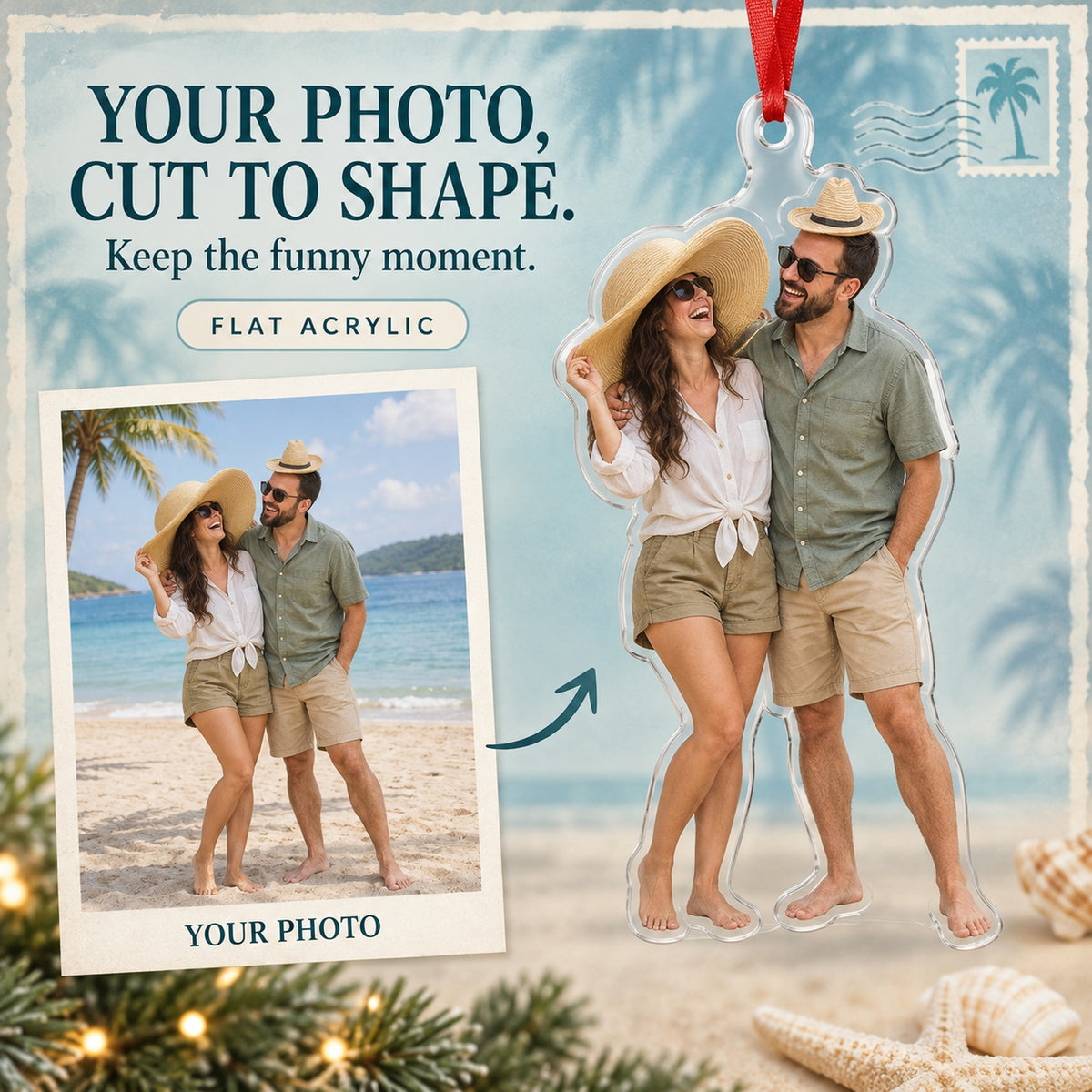 Custom Photo Honeymoon Hat Swap Acrylic Ornament — Main design