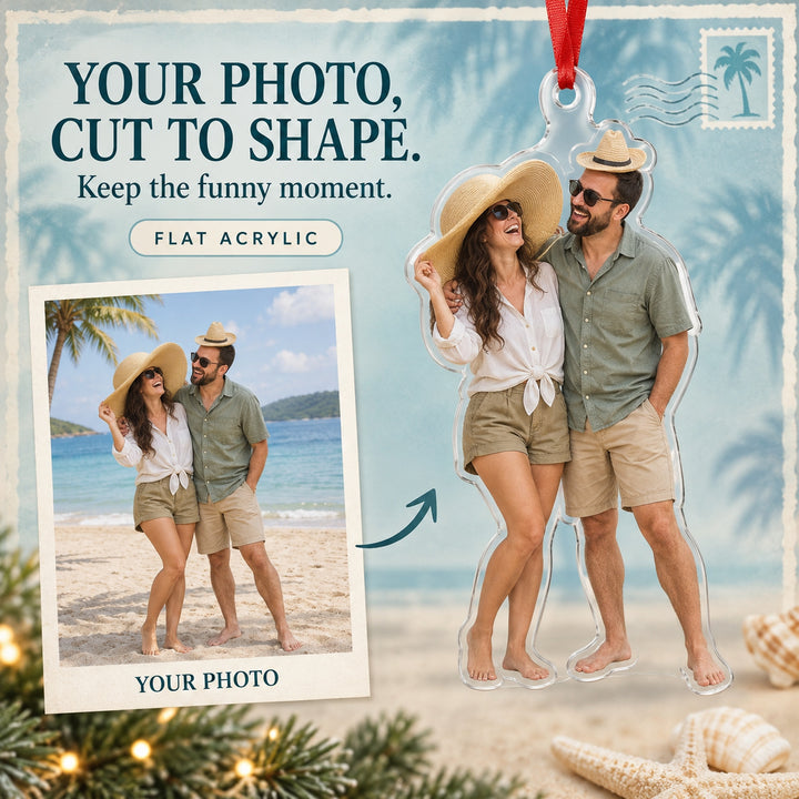 Custom Photo Honeymoon Hat Swap Acrylic Ornament — Main design