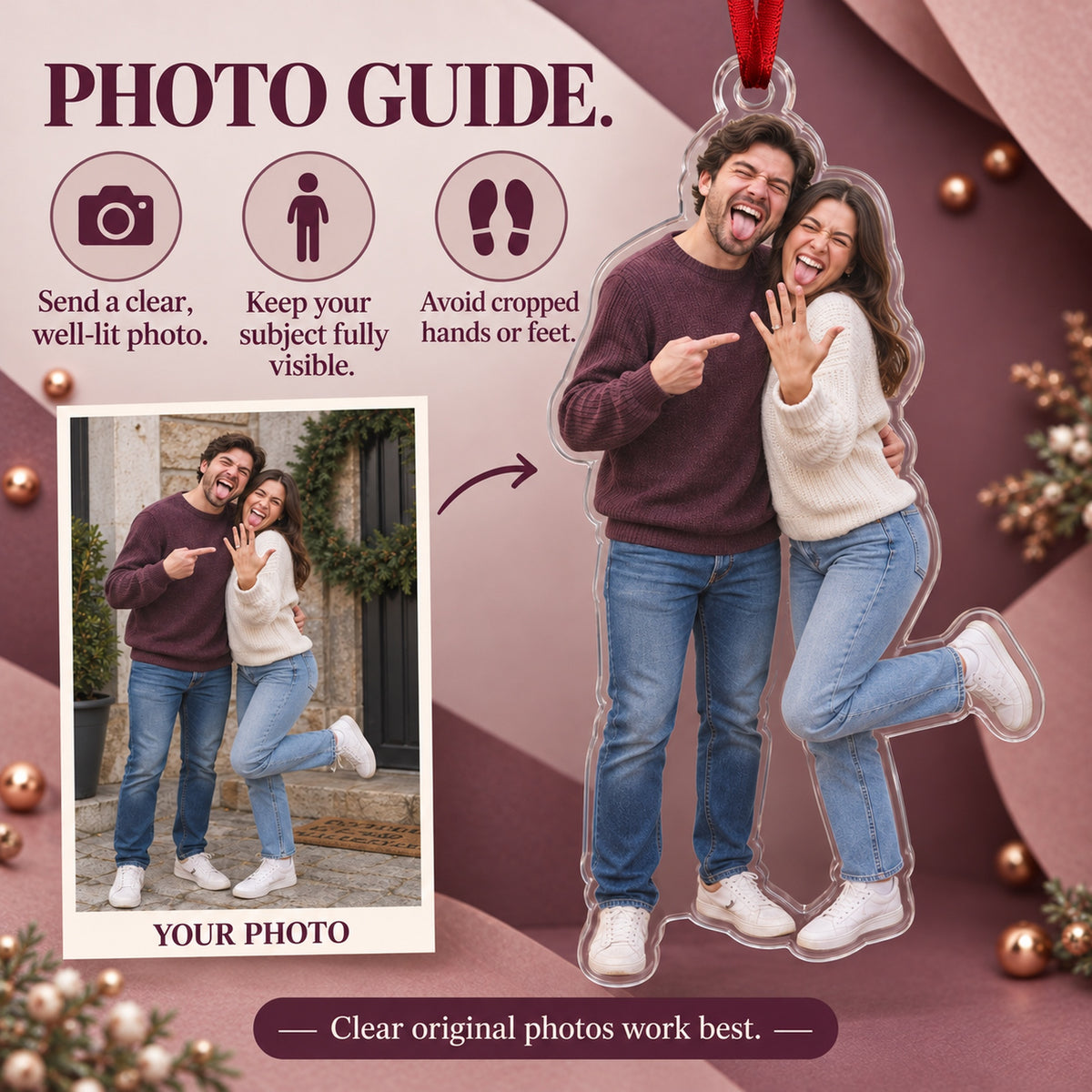 Custom Photo Ring Selfie Goof Acrylic Ornament — Personalization guide