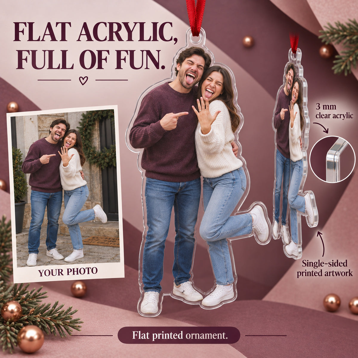 Custom Photo Ring Selfie Goof Acrylic Ornament — Flat acrylic material