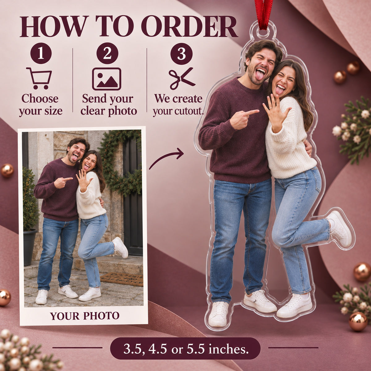 Custom Photo Ring Selfie Goof Acrylic Ornament — How to order