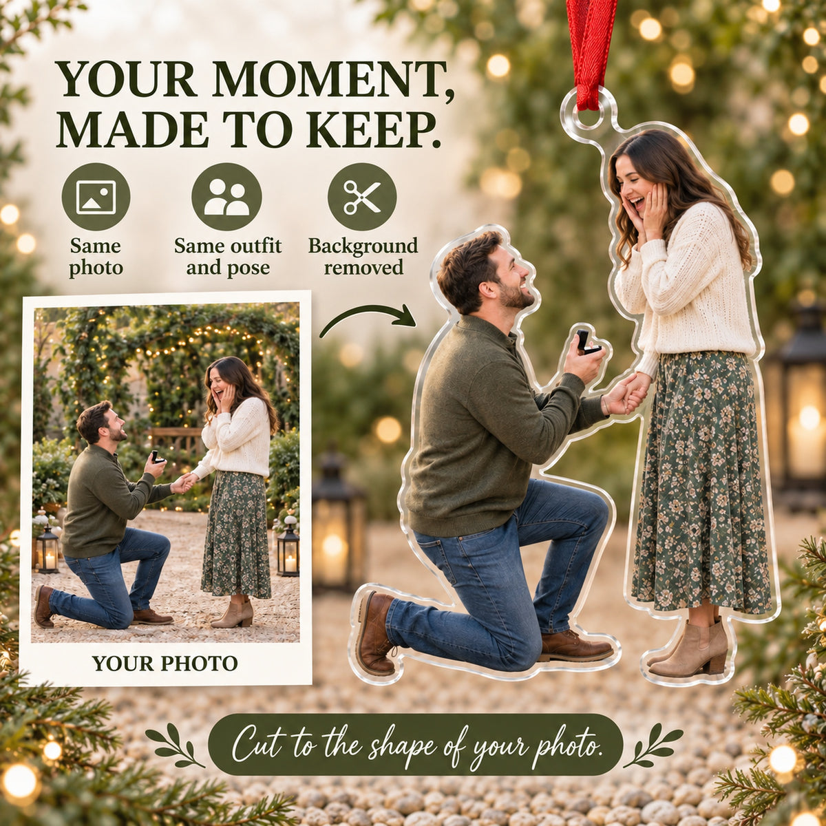 Custom Photo Proposal Surprise Face Acrylic Ornament — Personalization example