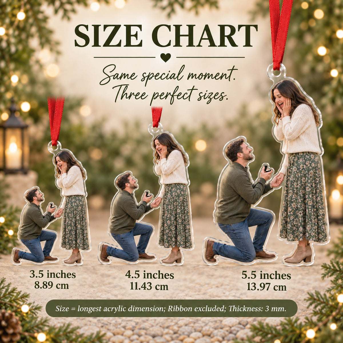 Custom Photo Proposal Surprise Face Acrylic Ornament — Size guide