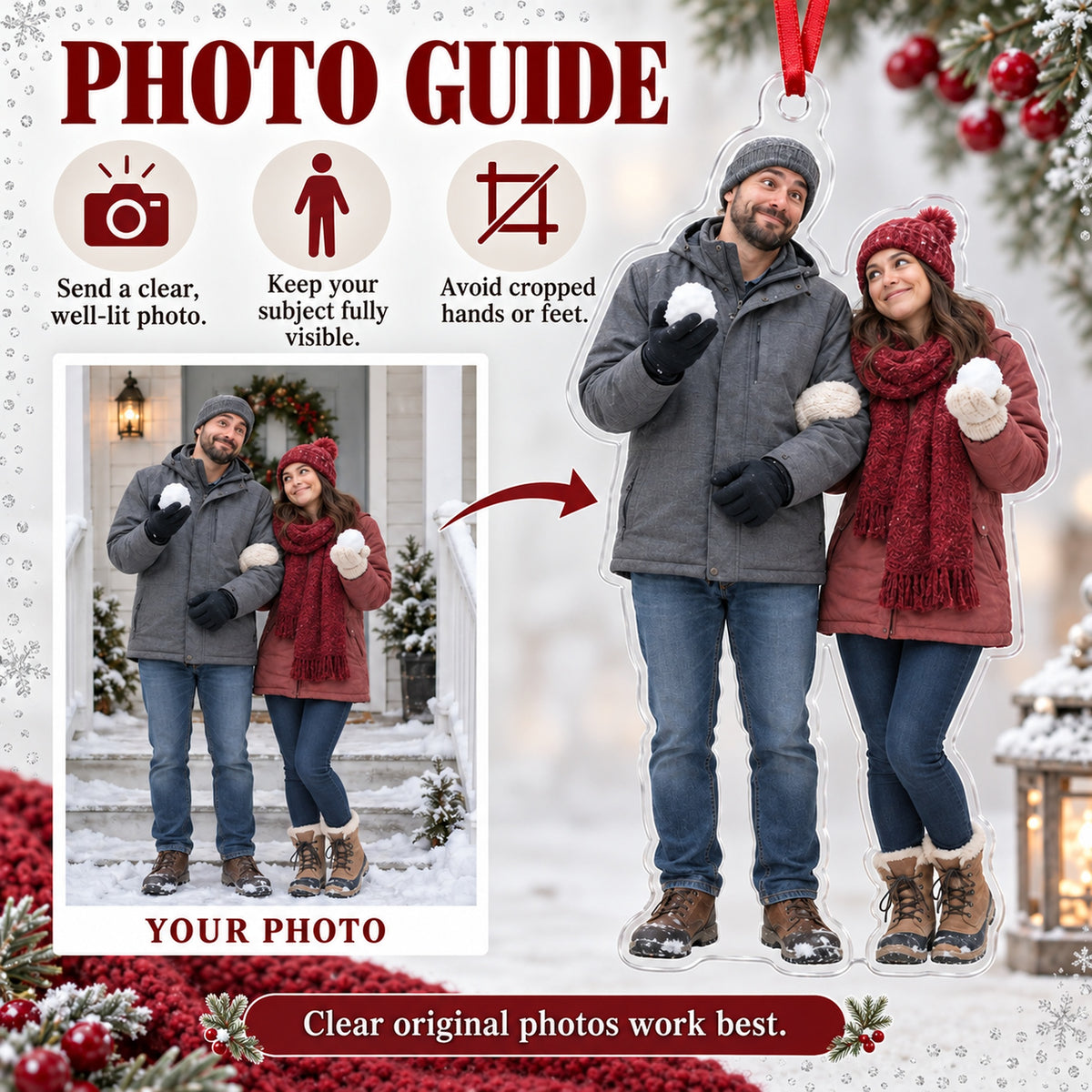 Custom Photo Snowball Truce Acrylic Ornament — Personalization guide