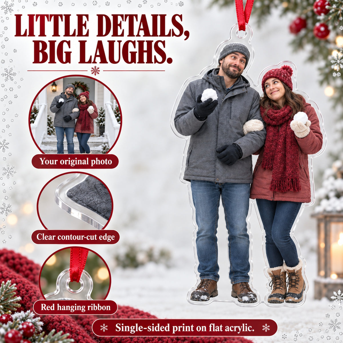Custom Photo Snowball Truce Acrylic Ornament — Product details