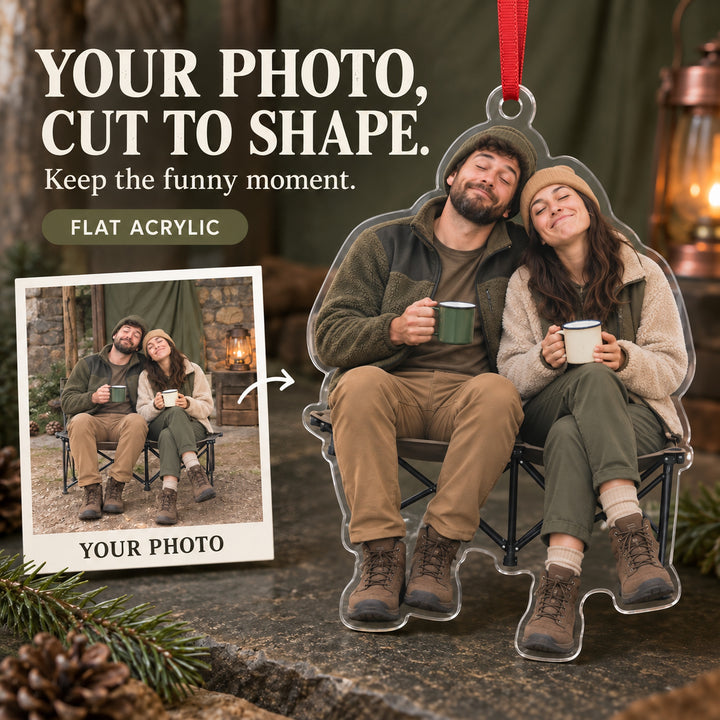Custom Photo Camping Coffee Faces Acrylic Ornament — Main design