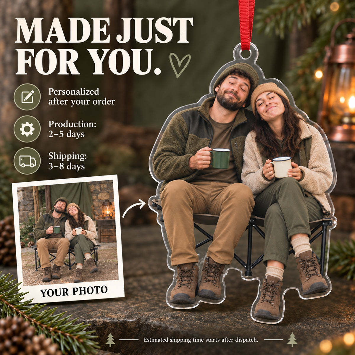 Custom Photo Camping Coffee Faces Acrylic Ornament — Production and delivery