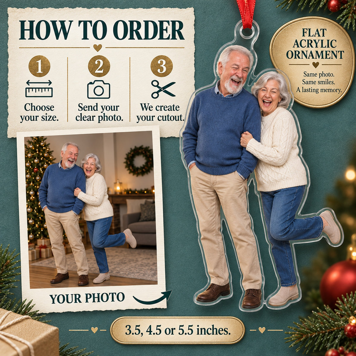 Custom Photo Anniversary Silly Portrait Acrylic Ornament — How to order