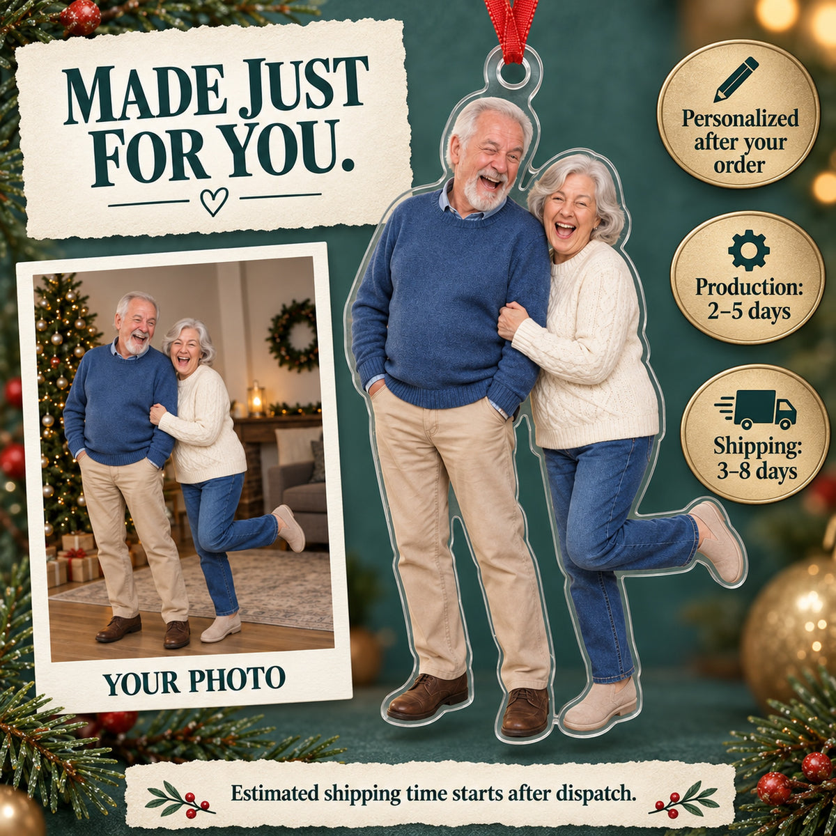 Custom Photo Anniversary Silly Portrait Acrylic Ornament — Production and delivery